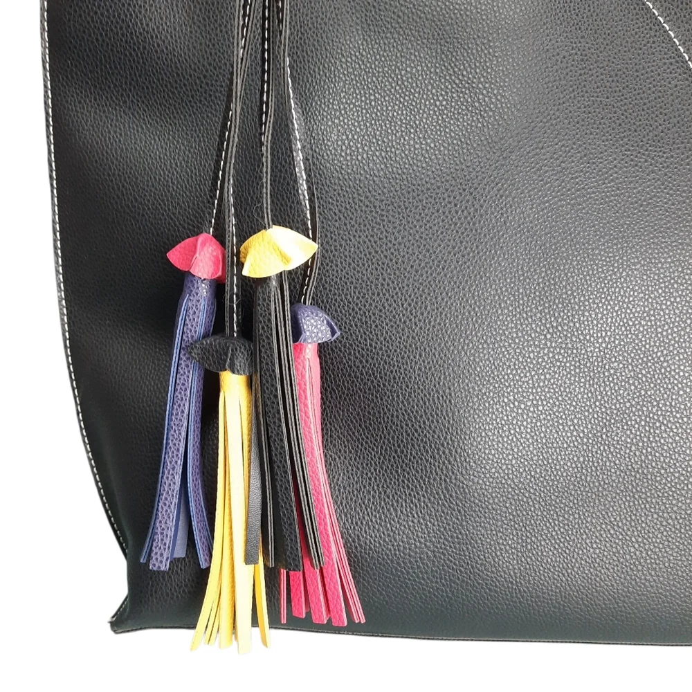 Mellow World Allure Black Vegan Leather Tassel Tote